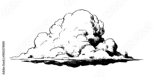 Black and white detailed of a cumulus cloud with dramatic shading and texture monochrome