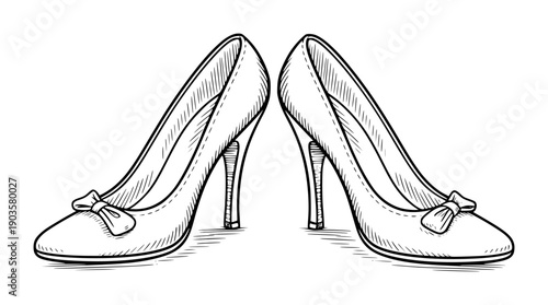 Black and white of heel shoes with bows a white background fashion footwear