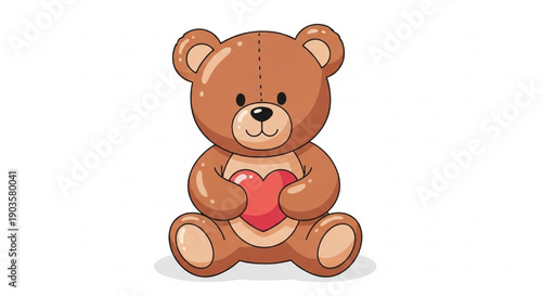 Cute Brown Teddy Bear Holding Heart Vector Illustration