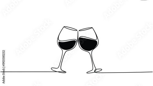 Minimalist line art depicting two wine glasses in a celebratory toast