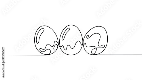 Continuous line drawing of three eggs in a simple minimalist style
