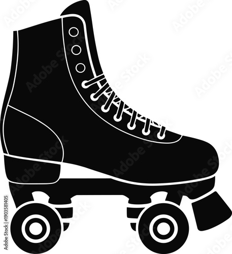 Roller skate silhouette, classic quad skate, high top boot, vintage skating, recreational sport, derby gear, retro footwear, cad drawing flat illustration