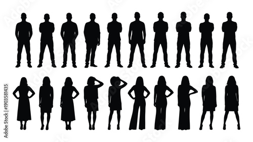Diverse group of people standing in various poses and outfits Vector