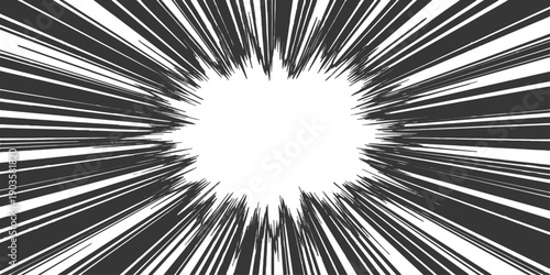 Black and white abstract burst pattern with fractal motion and digital light texture creates a high energy space design for an artistic wallpaper backdrop