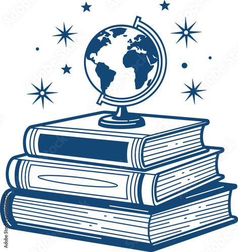 Globe on Books Education Vector Illustration