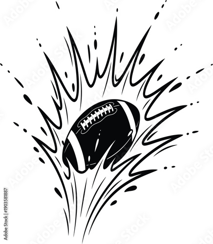 American football exploding with dynamic motion and energy