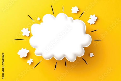 Creative comic cloud against vibrant yellow background with thought bubbles