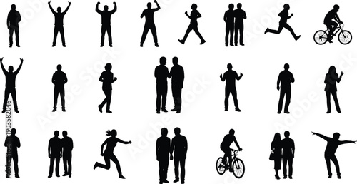 Large Collection of Professional Photographer and Videographer Silhouettes Featuring Camera Operators with Tripods Digital SLR Cameras in Various Standing Kneeling and Shooting Poses (25 words)