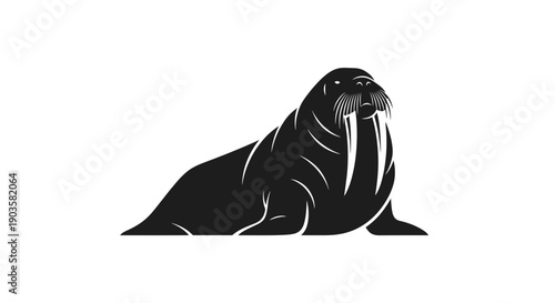 Minimalist Walrus Silhouette Icon, Black and White Simple Flat Design