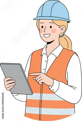 Female construction worker using a digital tablet for work