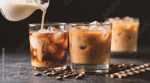 Принти на полотні Glass with iced latte, refreshing energy coffee drinks