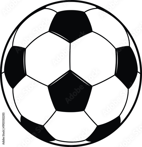 A simple black and white illustration of a soccer ball on a white background.