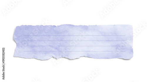 A pale lavender-blue minimalist strip of torn notebook paper features rough, uneven edges. It has three faint horizontal ruled lines and a soft watercolor texture with subtle gradients. The slightly t
