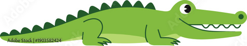 cute green crocodile cartoon character flat vector illustration funny alligator animal mascot design isolated children wildlife clipart concept,