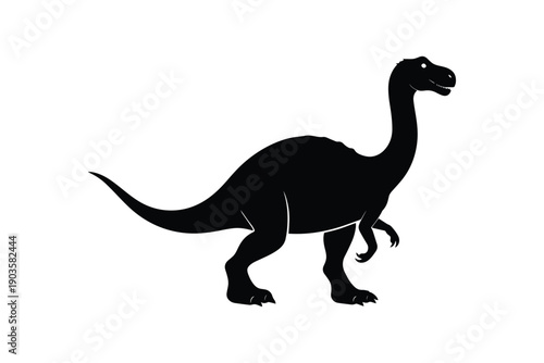 Dinosaur silhouette isolated on white background, black and white minimal prehistoric animal illustration