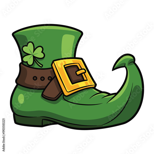 St. Patrick’s Day Leprechaun Shoe with Shamrock and Buckle Vector Illustration