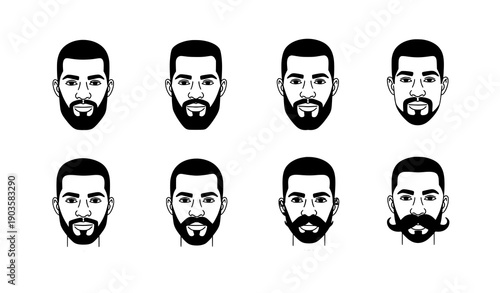 Corporate beard and mustache styles black men fashion barber vector set