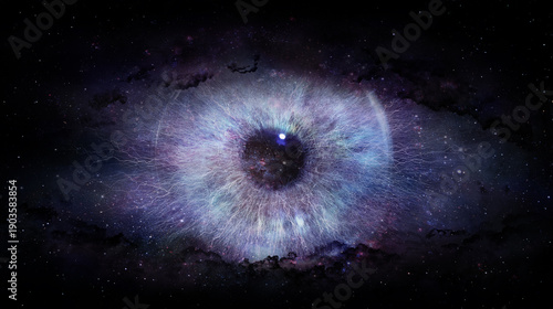 Foto Cosmic Iris Eye in Space: Abstract Galactic Vision with Nebula Clouds and Stars