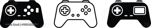 Video game controller icons with solid and outline styles modern console gamepad symbols minimal vector illustration set