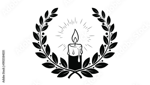 Candle with Laurel Wreath Memorial Emblem for Commemoration, Remembrance Campaigns and Awareness Event Branding