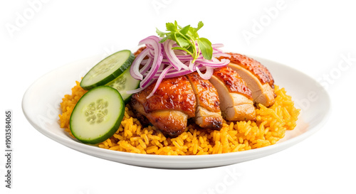 Delicious ramadan food plate with chicken and rice isolated on transparent background