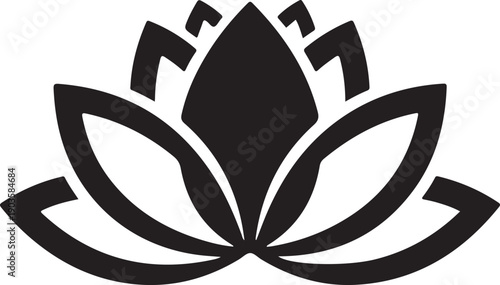 Simple black lotus flower icon isolated on transparent background  serene symbol of beauty