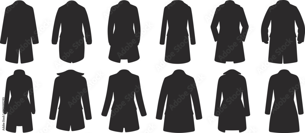 © Hello There - Set of men and women coat silhouettes, winter outerwear jacket collection with different styles isolated on white background © Hello There - Set of men and women coat silhouettes, winter outerwear jacket collection with different styles isolated on white background