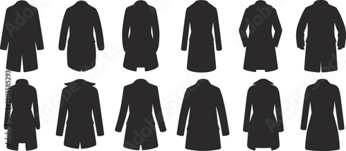 Set of men and women coat silhouettes, winter outerwear jacket collection with different styles isolated on white background