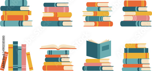  book and library icon set bookshelf vector education and reading symbols 