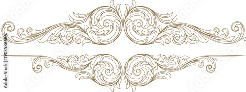 Intricate gold decorative elements with symmetrical floral and scroll designs