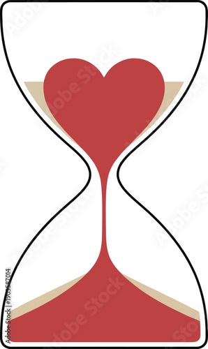 Hourglass with heart shape inside representing eternal love and time concept