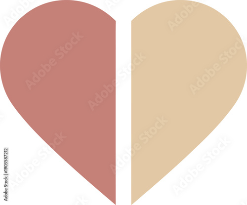 Two-tone divided heart shape in red and beige colors
