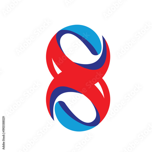 Abstract Red And Blue 8 Number Logo Design For Modern Brand Identity.