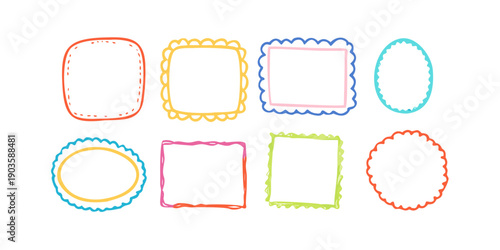Assorted colorful outlined shapes on a white background