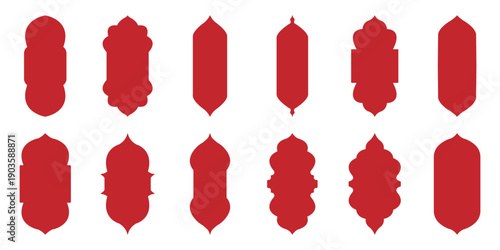 Collection of silhouette islamic arch shapes decorative architectural elements for mosque palace or other building design. Old mosque windows shape in oriental style islamic door. 