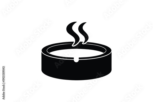 Ashtray icon with smoke steam silhouette isolated on white background for lifestyle and habit graphic design