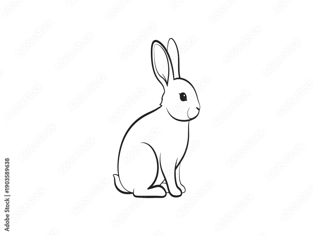 Obraz premium A simple line drawing of a rabbit sitting and looking to the right