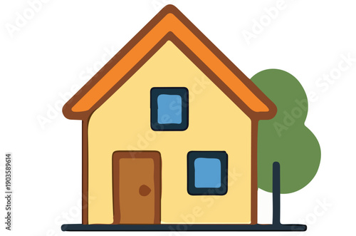 Charming House with Tree in a Simple Design