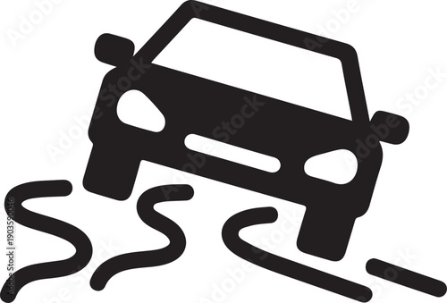 Car losing control on slippery road surface skidding out of control fast vehicle