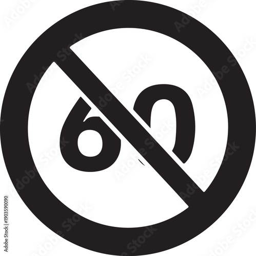 No maximum speed limit sixty prohibition sign isolated on transparent background