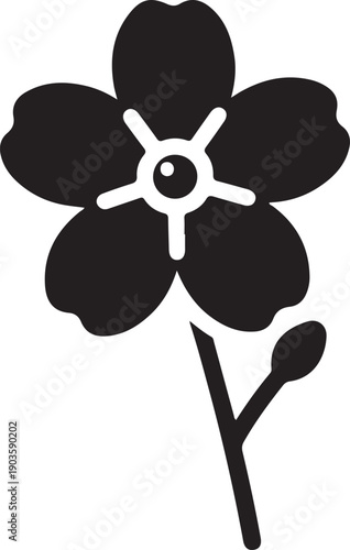 Simple flower icon illustration with a steering wheel center and stem