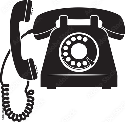 Vintage rotary phone illustration with receiver lifted off hook isolated on transparent background