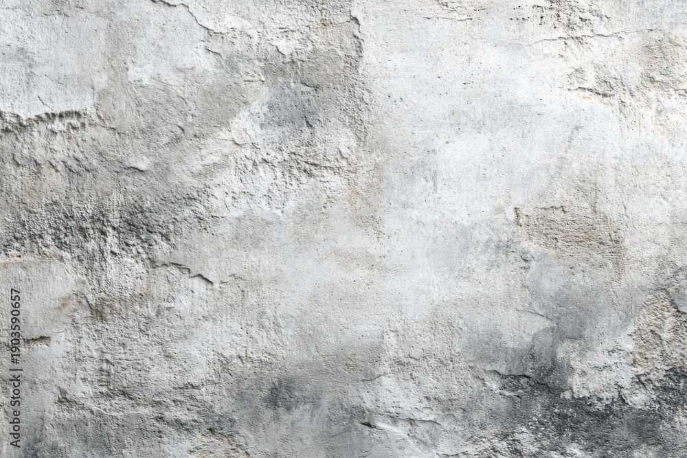 Obraz premium Concrete plaster wall texture with worn gray stains and rough uneven surface across the frame, industrial minimal design, surface evenly lit, creating clean neutral backdrop with copyspace