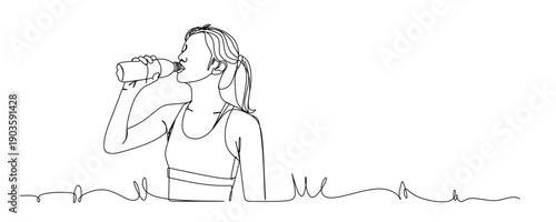continuous line drawing of a woman drinking water from a bottle vector illustration  one line Art icon drawing vector