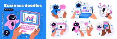 Workflow transformation by using artificial intelligence system. Fine tuning llm for repetitive tasks, management process, organization. Vector illustration.
