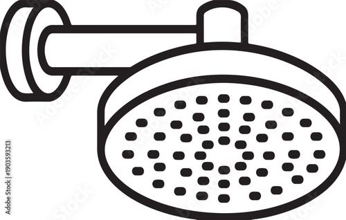 Editable line illustration of modern bathroom shower system including overhead rain shower and handheld unit. Clean scalable vector artwork for plumbing, renovation and interior concepts