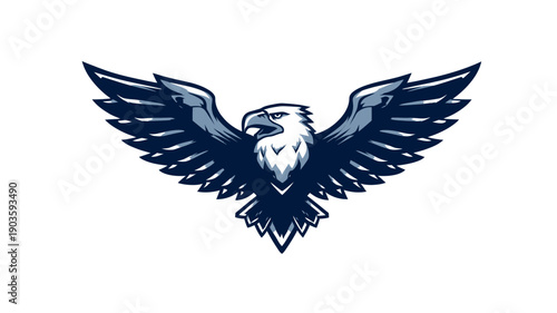 Stylized bald eagle illustration with open wings, powerful avian symbol, majestic bird design element