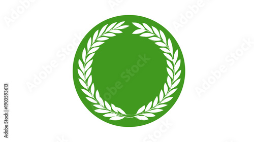 Vibrant green circular emblem with an elegant white laurel wreath border, representing success, achievement, victory, award, and quality.