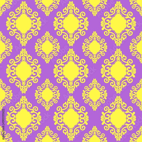 Damask seamless pattern, luxurious style, purple background.