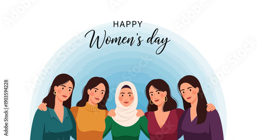 Diverse group of women celebrating International Women's Day together.